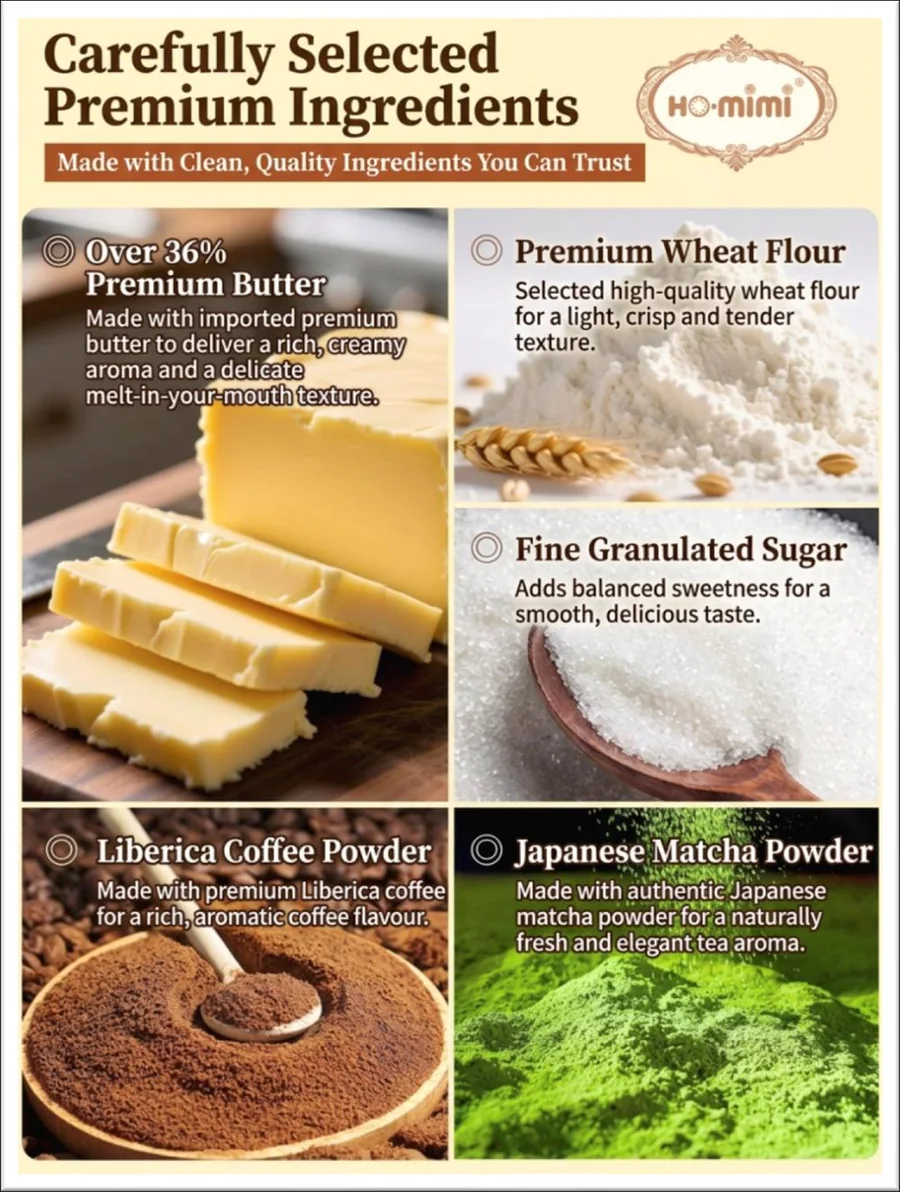Carefully selected premium ingredients for the butter cookies