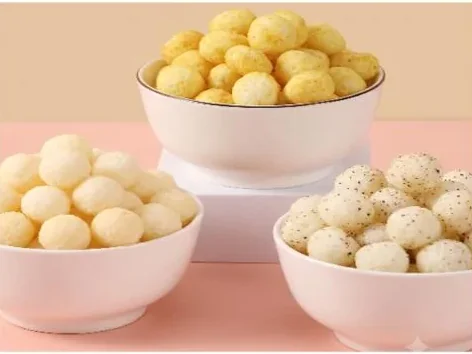 Corn Bobo puffed corn balls served in three bowls