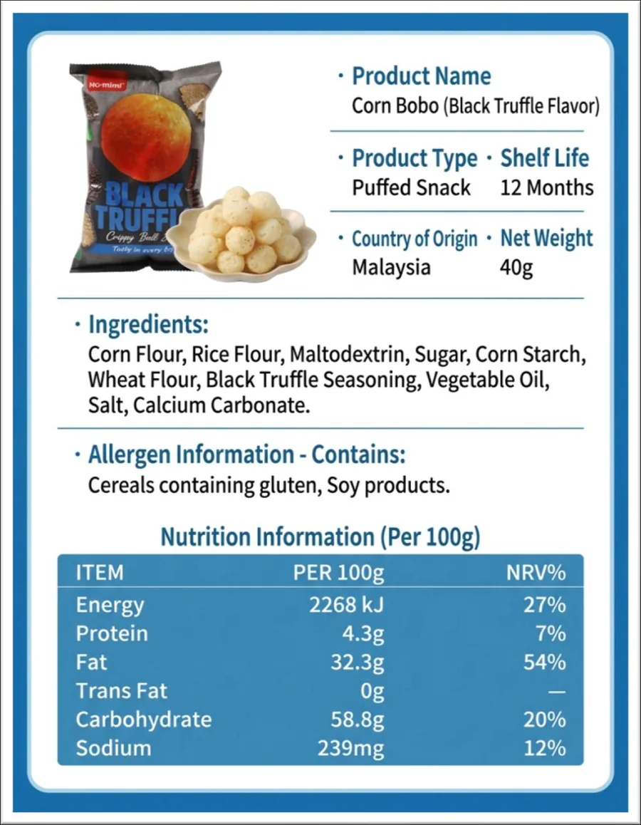 Black truffle product information panel